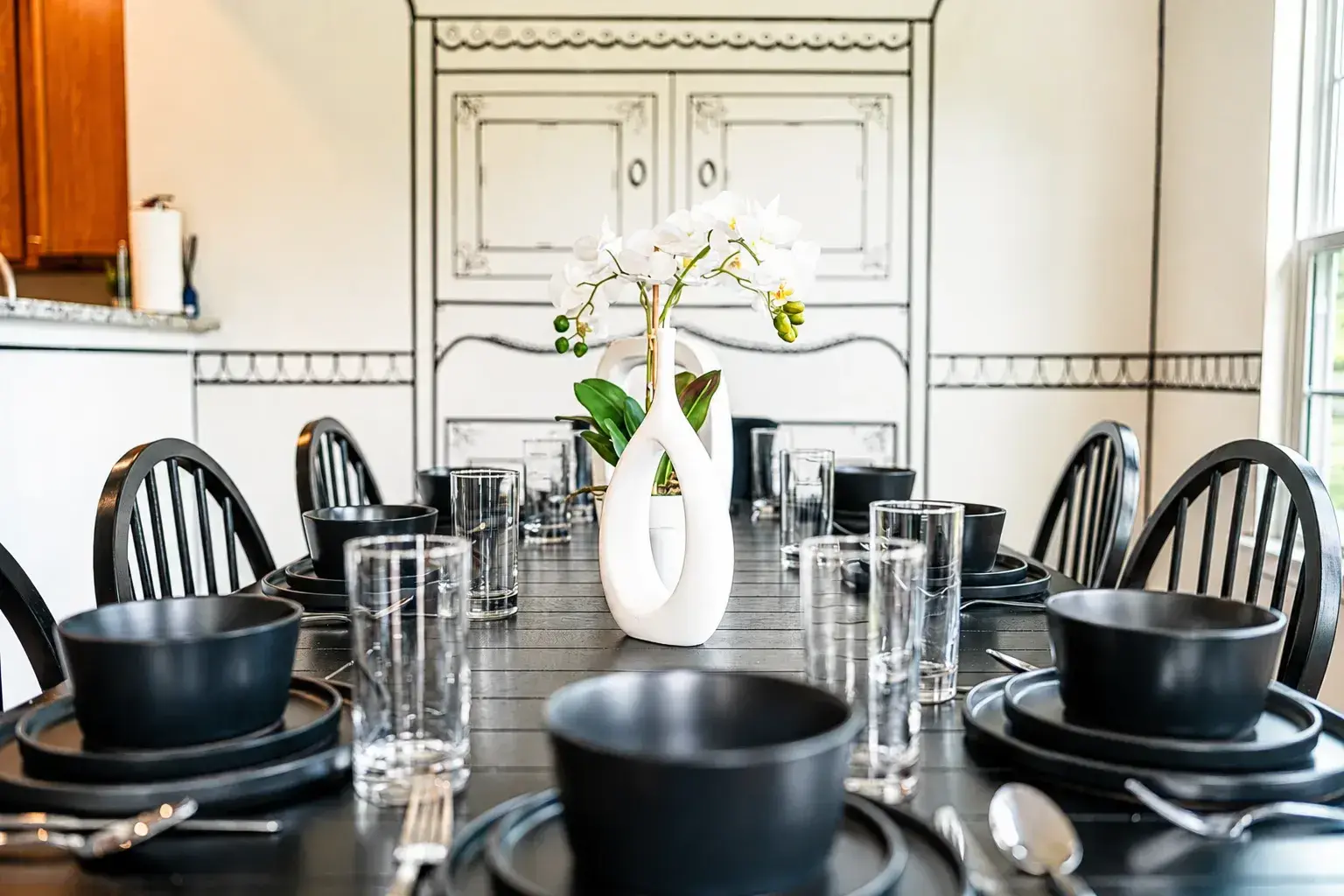Kitchen table set for a family meal